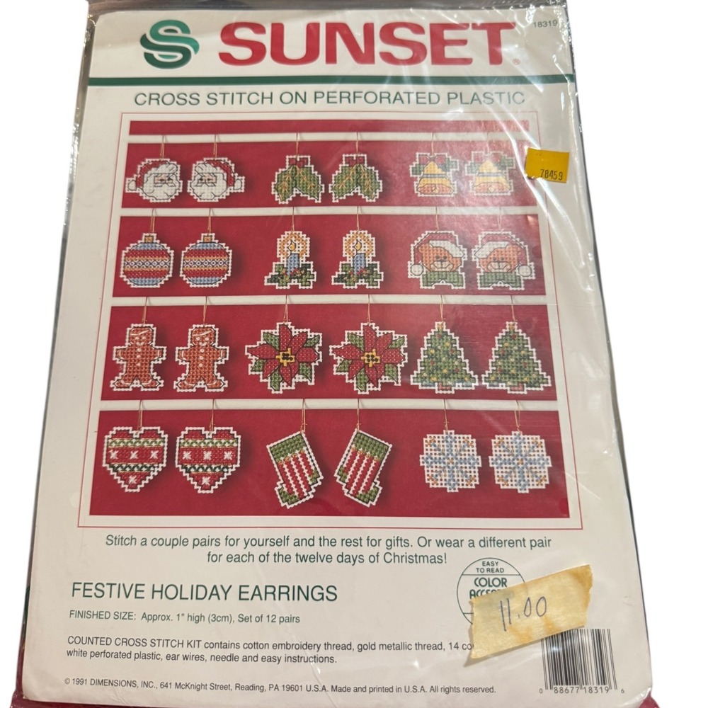 Vintage 1991 Sunset Festive Holiday Earrings Cross Stitch Kit 18319 Dimensions